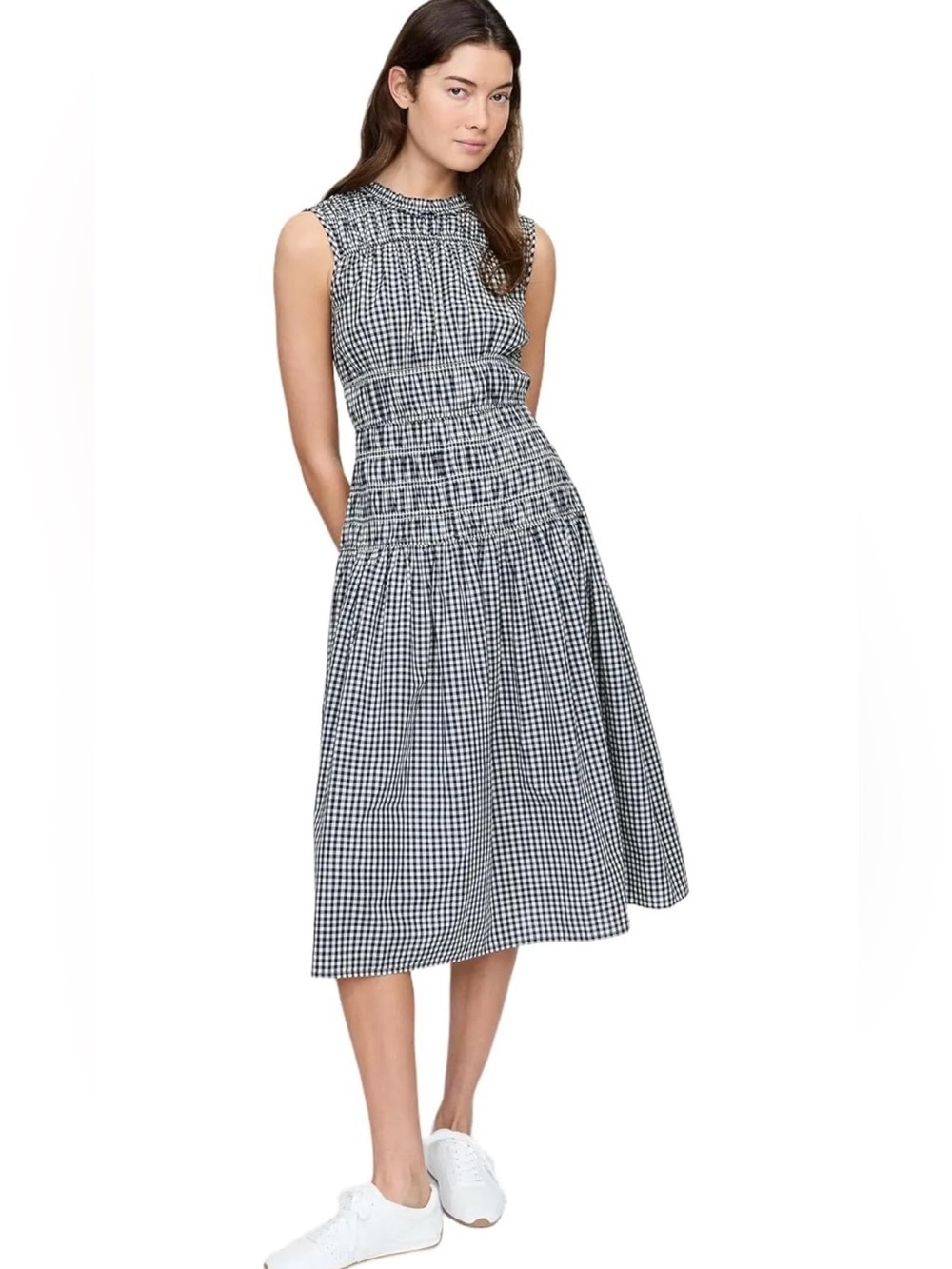 Gap Gingham Smocked Tiered Midi Dress